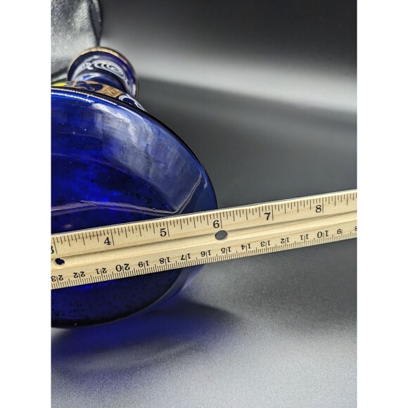 Vintage Persian Cobalt Blue Glass Decanter Vase 11.5 " Handpainted EUC - Picture 6 of 7